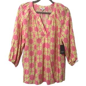 Crown & Ivy Pink Palace II Lime Elephant 3/4 TOP